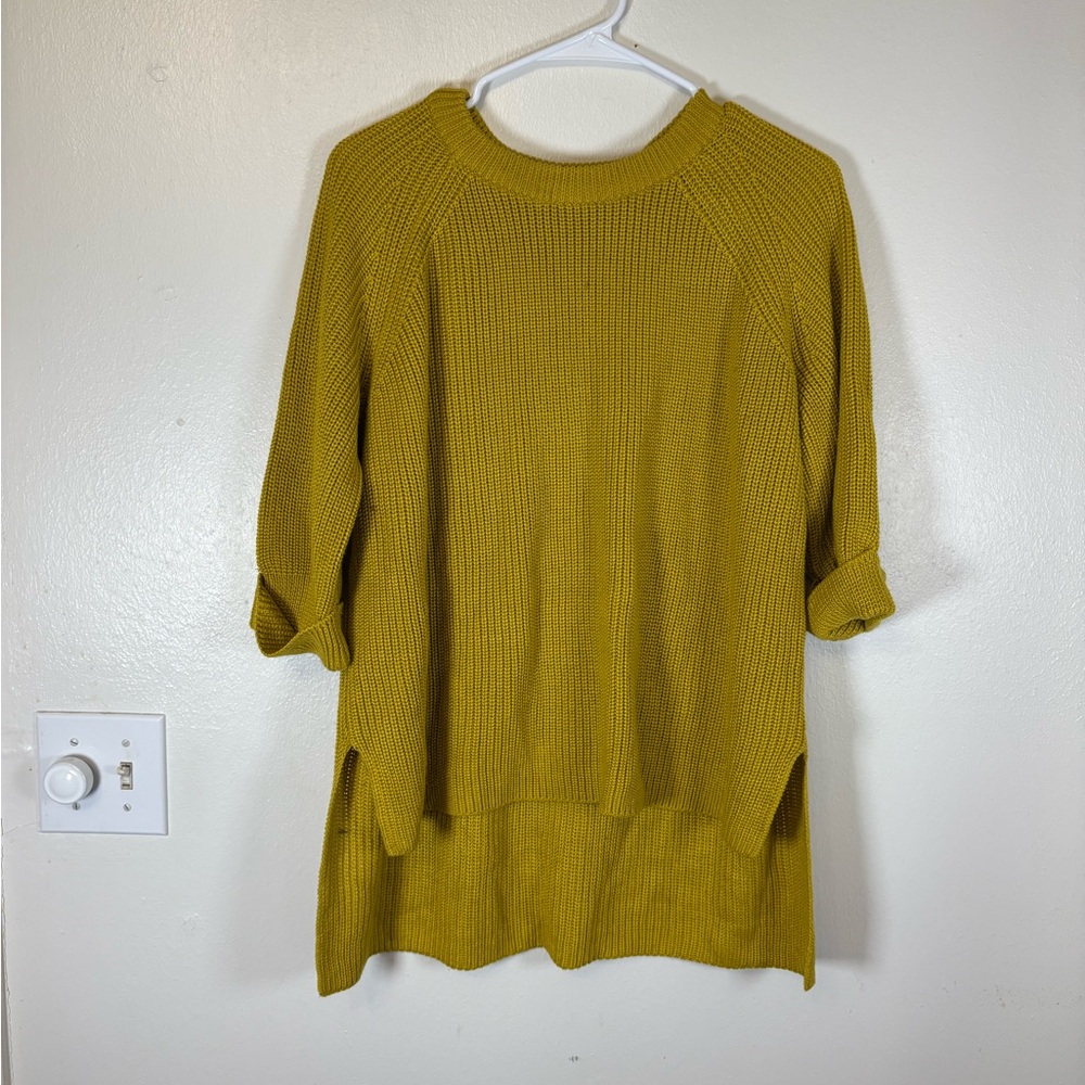 Mustard Knit Sweater with Rolled Sleeves